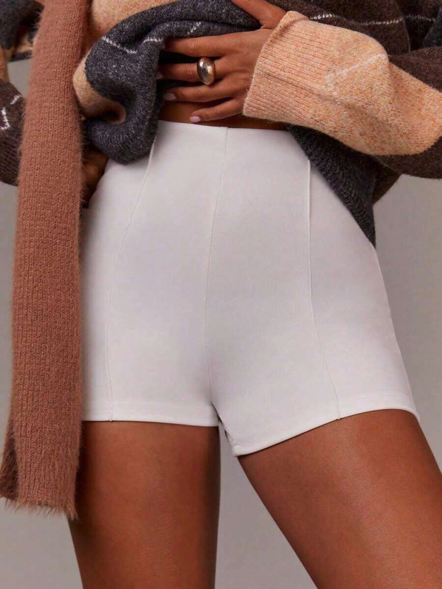 Shorts unicolor de talle alto - Blanco - Ver 1