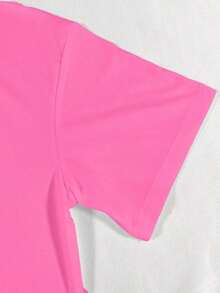 Camiseta de manga corta con estampado de lazo, versátil para uso diario y desplazamientos, de  para mujer, verano. - Rosa Fucsia - Ver 3