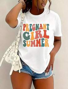 1 camiseta negra de verano para mujer embarazada, con estampado, cuello redondo, de algodón casual, tejido de punto de elasticidad media, corte regular para damas, ideal para primavera/verano/otoño, Pascua, Día de la Madre, Día de la Independencia.Transpirable y cómoda. - Blanco - Ver 2