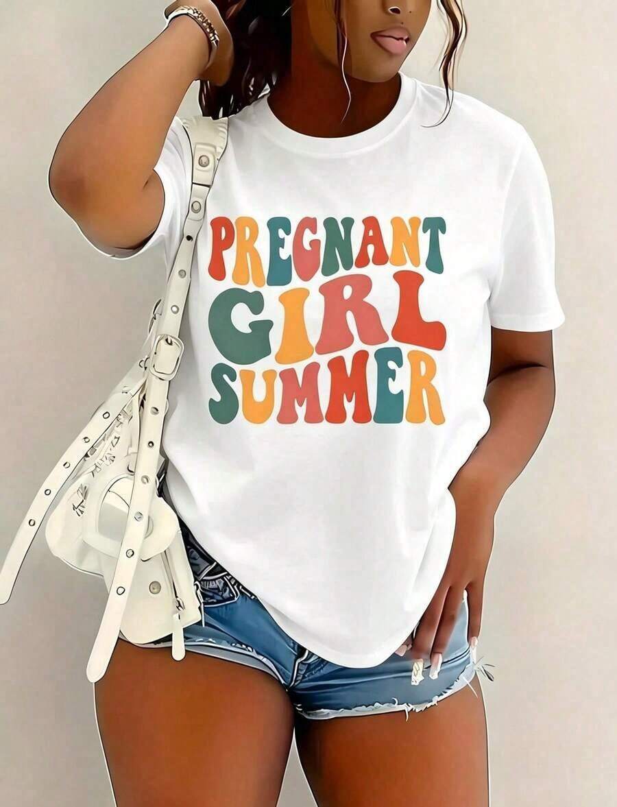 1 camiseta negra de verano para mujer embarazada, con estampado, cuello redondo, de algodón casual, tejido de punto de elasticidad media, corte regular para damas, ideal para primavera/verano/otoño, Pascua, Día de la Madre, Día de la Independencia.Transpirable y cómoda.