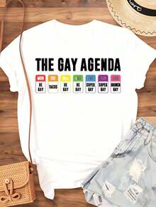 Camiseta con la Agenda Semanal de la Comunidad LGBTQ+ - Regalo para el Mes del Orgullo - Diseño Divertido y Humorístico - Colores del Arcoíris - Ropa Casual Unisex, 220g - Estilo Vintage Urbano - Camiseta Unisex de Algodón, Manga Corta, Cuello Redondo, 100% Algodón - Blanco - Ver 4