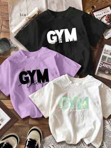 Camiseta de Mujer a - Conjunto de 3 Pieza para Fitness - Camiseta con Estampado de Letras en Inglés: Cuello redondo casual, mangas cortas, fibra de poliéster lavable a máquina, top deportivo retro versátil y elegante para primavera y verano. - Blanco - Ver 7