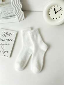 5 đôi tất lông chồn cho nữ, tất ngủ trong nhà/tất sàn mùa thu/đông cổ trung, lông xù - Nhiều màu - Xem 6