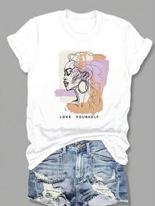 Women's T-shirt Top de manga corta para mujer, con estampado gráfico, cuello redondo y corte ajustado, ideal para el verano. - Blanco - Ver 7