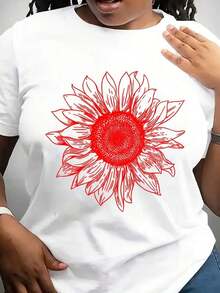 Camiseta Minimalista Moderna, Camiseta de Girasol, Camiseta Floral Minimalista, Regalo para Ella, Casual para el día a día - Blanco - Ver 1