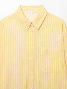 DEEKA Summer New Arrival Butter Yellow Graduation, Women Linen Loose Striped Casual Shirt - Yellow 1 - View 11
