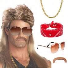 Tóc giả kiểu mullet thập niên 80/90, phù hợp cho nam giới, màu vàng kim, chất liệu tổng hợp chịu nhiệt, thích hợp cho lễ hội Carnival, dạ hội hóa trang, tiệc tùng, và sử dụng hàng ngày. - Vàng - Xem 6