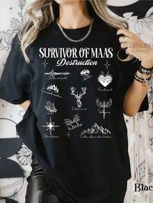 Camiseta Casual de Manga Corta Maas Destruction Survivor, Throne Of Glass Top, Crescent City, ACOTAR, Maas Survivor Reading Group, Batboy, Fireheart, Velaris, 100% Algodón, Para Mujer - Negro - Ver 1