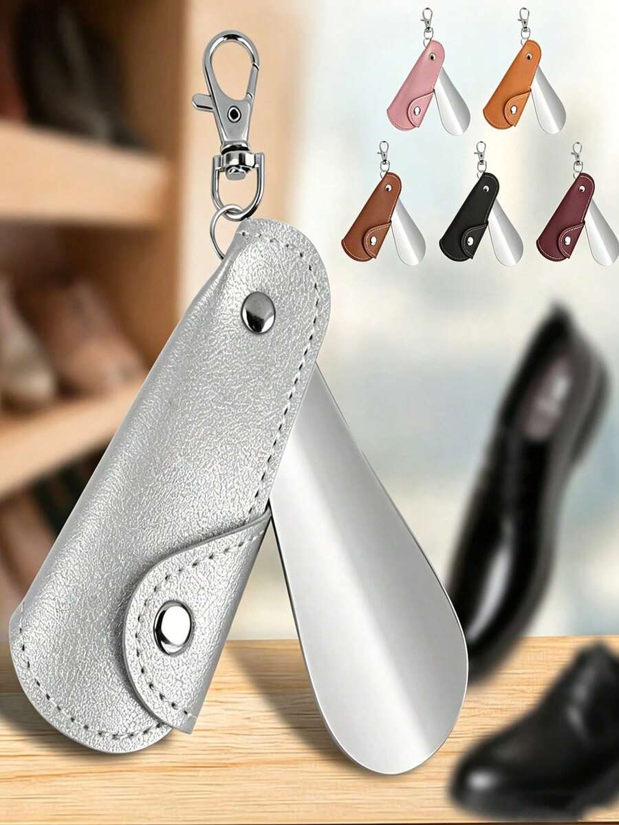 1pc Portable Shoe Horn, Mini Shoe Horn, Foldable And Lightweight, Suitable For Home And Travel Use, Perfect Gift, Fashionable Portable Design, Metal Structure - A - View 1