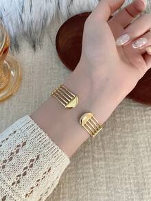 1件装女士方形金色石英腕表，简约时尚，适合日常佩戴，节日送礼佳品 - 金色 - 查看 5