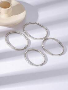 Family/Couple Minimalist Smooth Bangle Bracelet - 304 Stainless Steel Material, Simple Solid Ring Design, 5.2/6/6.4/6.8cm Size Options, Clasp Closure, Versatile For Commuting, Suitable For Daily Wear And Gift For Women - 4mm - View 1