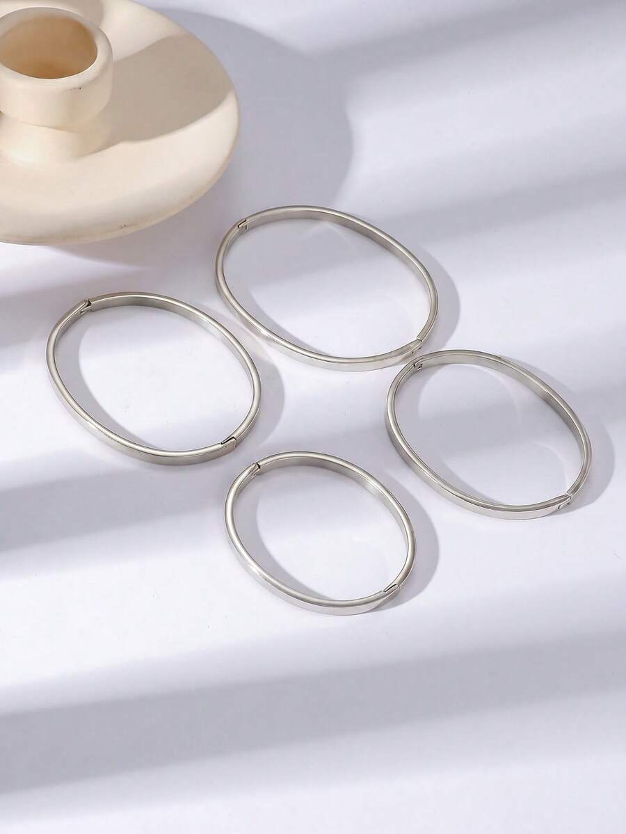 Family/Couple Minimalist Smooth Bangle Bracelet - 304 Stainless Steel Material, Simple Solid Ring Design, 5.2/6/6.4/6.8cm Size Options, Clasp Closure, Versatile For Commuting, Suitable For Daily Wear And Gift For Women - 4mm - View 1