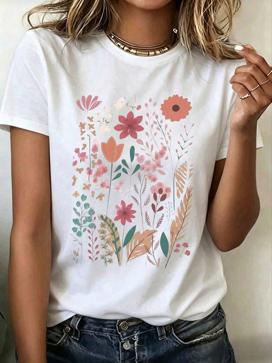 Women's T-Shirt With Leopard Print - Elegant Oversized Style Black - trắng - Xem 1