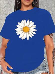 Camiseta de manga corta para mujer, disponible en cinco colores, presenta un diseño sencillo y elegante de girasol. El centro amarillo y los pétalos blancos aportan una sensación de calidez y frescura, perfecta para quienes aman la naturaleza y el estilo minimalista. - Rojo - Ver 4