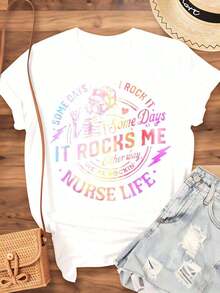 Camiseta "Nurse Life Rocking": Algunos días lo hago yo, otros días me hace sentir bien. De cualquier manera, estamos rockeando. Camiseta "Nurse Life" para enfermeras, personal médico, trabaj - Blanco - Ver 4
