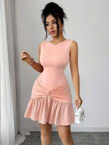 Nuevo vestido mini elegante y ajustado sin mangas de punto para el Día de San Valentín para mujeres - Blanco - Ver 6