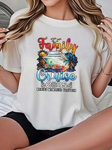 Camiseta de Mujer con Estampado 'Family Cruise Making Memories Together', Opciones en Blanco y Negro, Camiseta Gráfica, Camisetas Casuales para Uso Diario, Tops de Verano, Camisetas Gráficas, Conjuntos de Verano, Camisetas Cortas de Mujer, Tops de Mujer, Ropa Vintage de Algodón, Ropa Bonita para Mujer, Playera Holgada para Mujer - Blanco - Ver 7