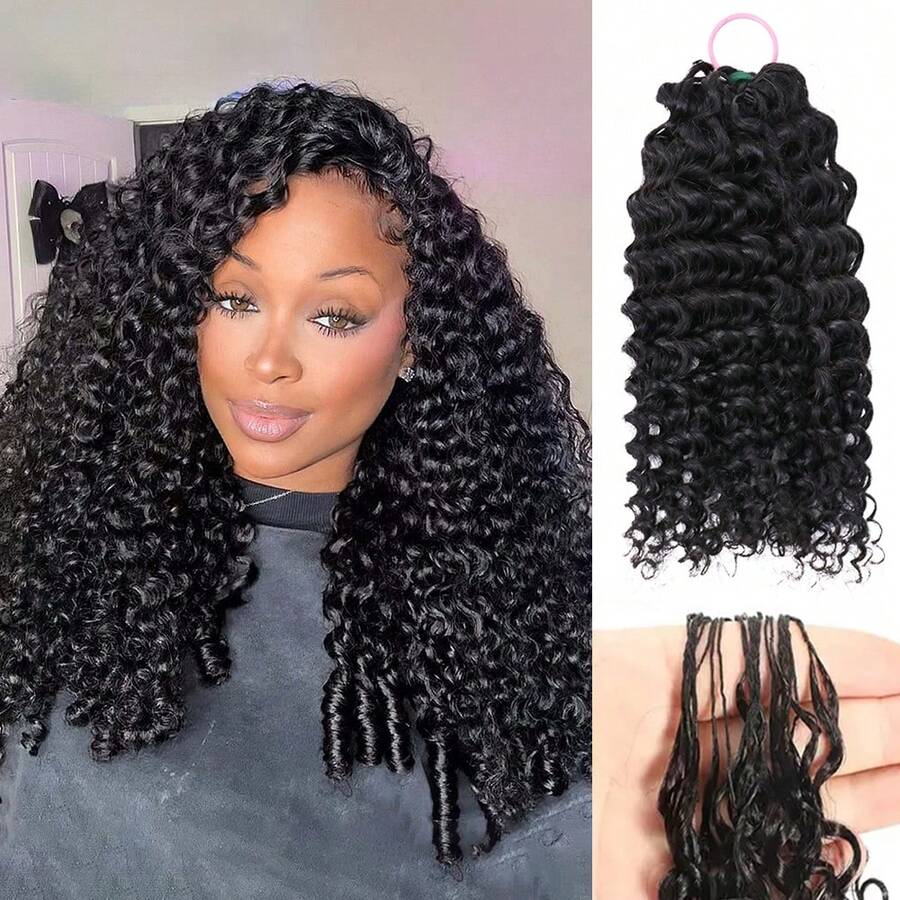 bling hair Tóc giả xoăn tự nhiên kiểu , Tóc nối xoăn, Tóc giả dệt kiểu Việt Nam, Tóc xoăn kiểu , Tóc giả dệt với đuôi xoắn ốc - Natural Black - Xem 1