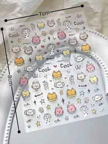 1 pieza Lindo adhesivo facial de gato de dibujos animados con diamante de imitación, gatos y perros pintados a mano con brillo plateado, decoración facial, adhesivo de maquillaje impermeable y de larga duración, adecuado para festivales de música, sesiones de fotos de cumpleaños de niñas, fiestas, crea un look de maquillaje adorable y femenino, fácil de aplicar como acento de maquillaje brillante de ojos, proporciona un efecto de filtro suave y lindo, fácil para principiantes - Multicolor - Ver 4