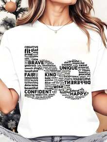 Camiseta de Cuello Redondo para Mujer con Frases Inspiradoras y Positivas Impresas, Ropa Casual para Uso Diario en el Trabajo, la Escuela o el Hogar, Perfecta para el Día Internacional de la Mujer. - Blanco - Ver 12