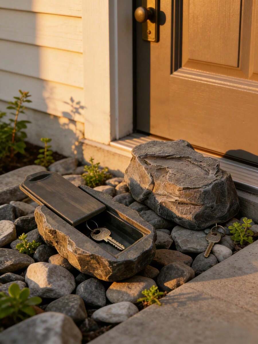 1pc Realistic Outdoor Garden Hidden Key Box, Simulated Small Stone Decorative Key Storage Box, Suitable For People Who Easily Forget Their Keys - A - View 1