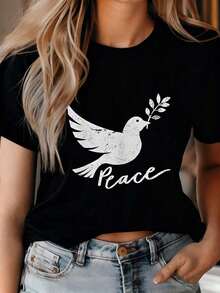 2026 Peace Of Peace Sweet Peace Sign Camiseta para Hombre y Mujer Blusas Para Mujer Casual - Negro - Ver 7