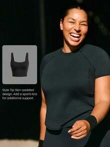2026 GLOWMODE Slim-Fit Everyday Casual T-Shirt, Made Of Pima Cotton, Lightweight, Breathable And Stretchy, With A Curved Hem And Mesh Side Panels, For Everyday Wear In Plus Sizes - 黑色 - 查看 6