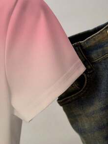 Camiseta de manga corta de unicolor con decoración de tachuelas en forma de corazón, de uso versátil y casual - Multicolor 4 - Ver 3