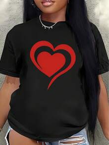 Camiseta ligera y duradera con estampado de corazones rojos, adecuada para salidas informales, ideal para el hogar, restaurantes y actividades al aire libre, ofreciendo una experiencia de uso diario cómoda. - Negro - Ver 7
