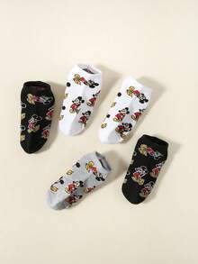 Disney Socks, 1/5/10 Pairs, Children/Girls/Sports Socks, Cute Cartoon Goofy Mickey All-Over Print Pattern Decorated Short Socks, Fashionable Personalized Soft Breathable Moisture-Wicking Sports Socks, Casual Versatile Lace Socks, Suitable For Students Daily Wear/Holiday Gifts/Outdoor Travel/Back To School, Random Color And Style Assortment, Multiple Packs Available - Multicolor - View 3