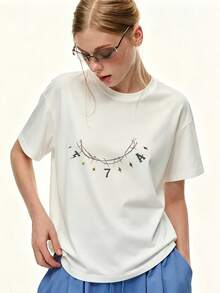 Camiseta de manga corta de talla para mujer, 180G, con estampado de estrella relámpago en malla, top casual holgado, camiseta básica de verano, perfecta para reuniones familiares, formación de equipos de empresa, regalos de cumpleaños, moda 2024 - Camiseta unisex de algodón holgado de manga corta y cuello redondo estilo vintage urbano. - Blanco - Ver 7
