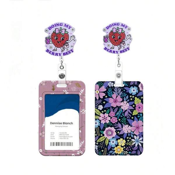1 pièce (pince à badge + porte-carte) Enrouleur de badge mignon en forme de fraise, enrouleur de badge rétractable, porte-badge infirmière avec pince rotative, accessoire de badge de travail pour assistant médical, porte-carte d'identité brillant pour sac à dos, protecteur de badge de bureau pour enseignants, convient pour les infirmières, les enseignants, les travailleurs, les bénévoles, cadeau de bureau pour infirmière