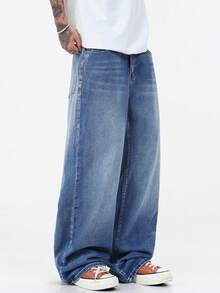 Minimalist Business Casual Loose Fit Jeans, Versatile Wide Leg Pants For Commuting, Social Events And Office Wear - Blue - View 3