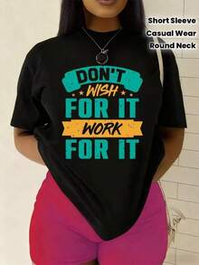 Camiseta única y moderna con diseño motivacional Don't Wish For It Work For It y estilo y2k ideal para destacar en cualquier ocasión. Perfecta para quienes buscan inspiración y autenticidad en su vestuario. Ajuste casual y cómoda para todos los días. - Negro - Ver 8