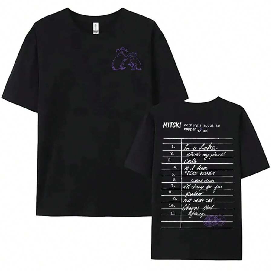 Camiseta Mitski Nothing's about To Happen To Me de manga corta, holgada, de verano, para mujer y hombre, con estampado gráfico de cantante. - Negro - Ver 1