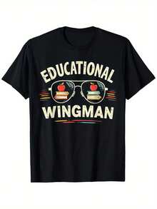 Camiseta de Asistente Educativo para Maestros, Unisex, de Algodón para Todas las Temporadas, Casual, Cuello Redondo, para Exteriores, Personalizada, de Manga Corta, Ropa de Verano para Hombre, Ligeramente Elástica, 100% Algodón, Tallas S-XXXL - Negro - Ver 1