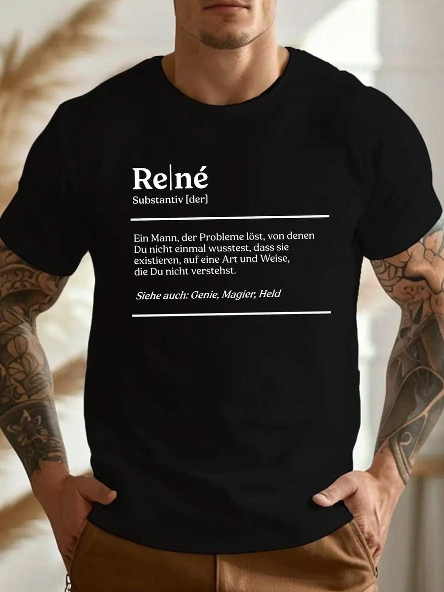 Camiseta Divertida Alemana RENE Crinkle Talla Grande para Hombres, TALLA PLUS - Negro - Ver 1