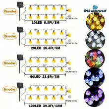 5米/20LED、7米/50LED、12米/100LED太阳能泡泡球串灯，8种模式，水晶球仙女灯，适用于户外花园、露台、露营、婚礼派对装饰（暖白、彩色、白色） - 水晶球燈串 - 查看 3