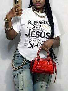 Camiseta de manga corta casual estilo americano para mujer, con estampado de Jesús y temática religiosa, versátil y cómoda, no se decolora, se adapta a todo tipo de cuerpo, adecuada para uso diario y deportivo, opción de regalo perfecta. - Blanco - Ver 7