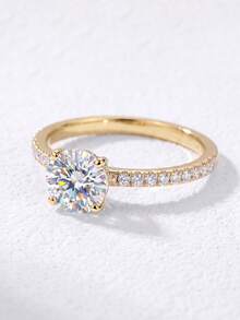 1 chiếc nhẫn kim cương và moissanite bốn chấu tối giản 1 carat, bạc sterling 925, sang trọng tinh tế, lý tưởng cho lễ đính hôn, đám cưới, sinh nhật bạn thân hoặc quà kỷ niệm. - Vàng - Xem 2