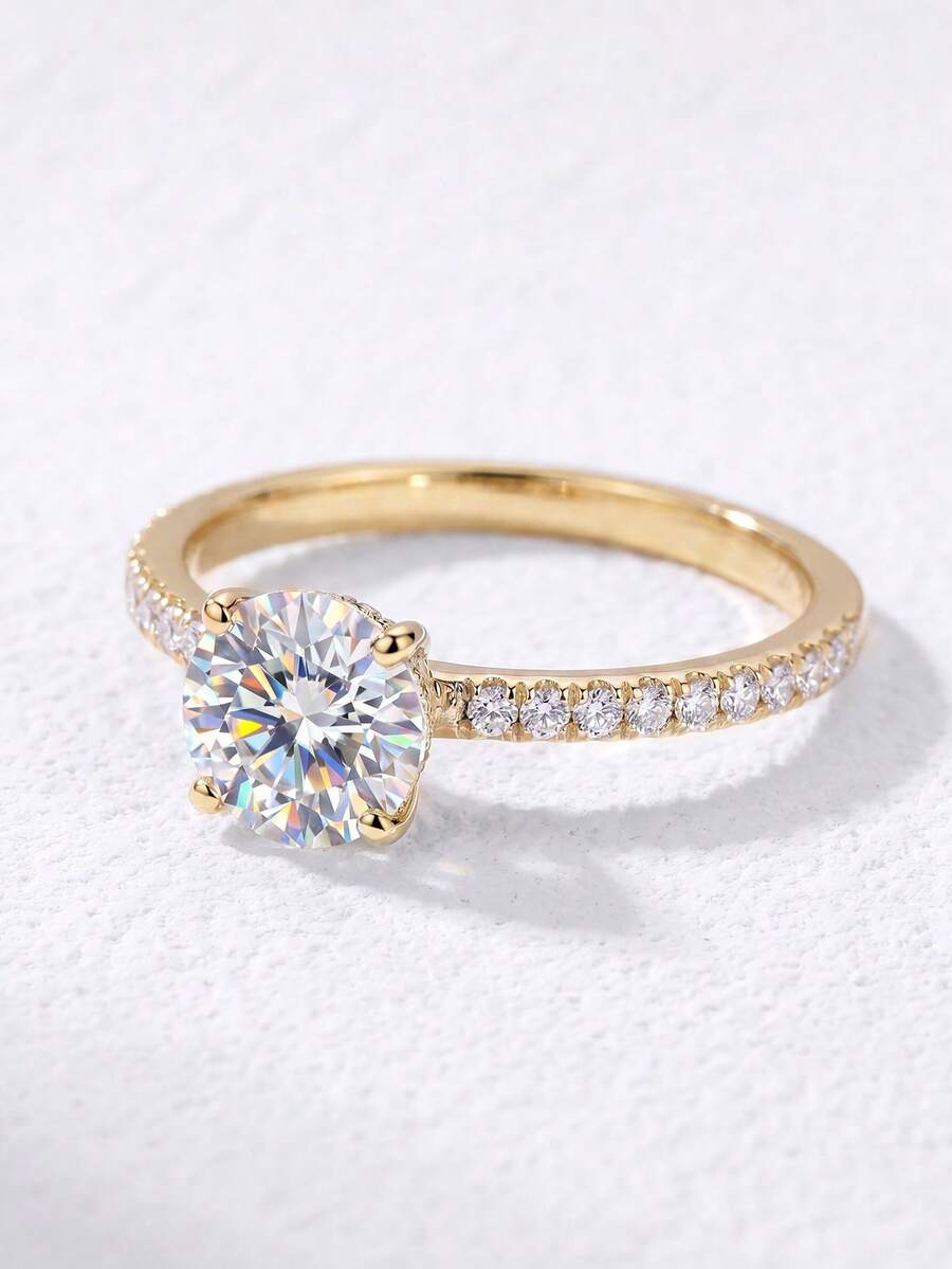 1件莫桑鑽戒指 極簡風 1CT 四爪單鑽戒指 適合女性訂婚、婚禮及日常配戴 - 金色 - 查看 1