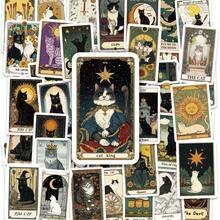 50 piezas Pegatinas de Cartas de Tarot con Dibujos de Gatos, Pegatinas Decorativas Divertidas Vintage de Dibujos Animados Impermeables para Portátil, Teléfono, Coche, Monopatín, Bolsa, Primer Día de Escuela - A - Ver 1