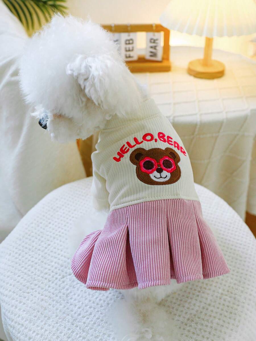 1 pieza Ropa para mascotas, atuendo para exteriores e interiores para perros pequeños, cachorros, gatos, estilo europeo y coreano, vestido casual de oso de peluche - Multicolor - Ver 1
