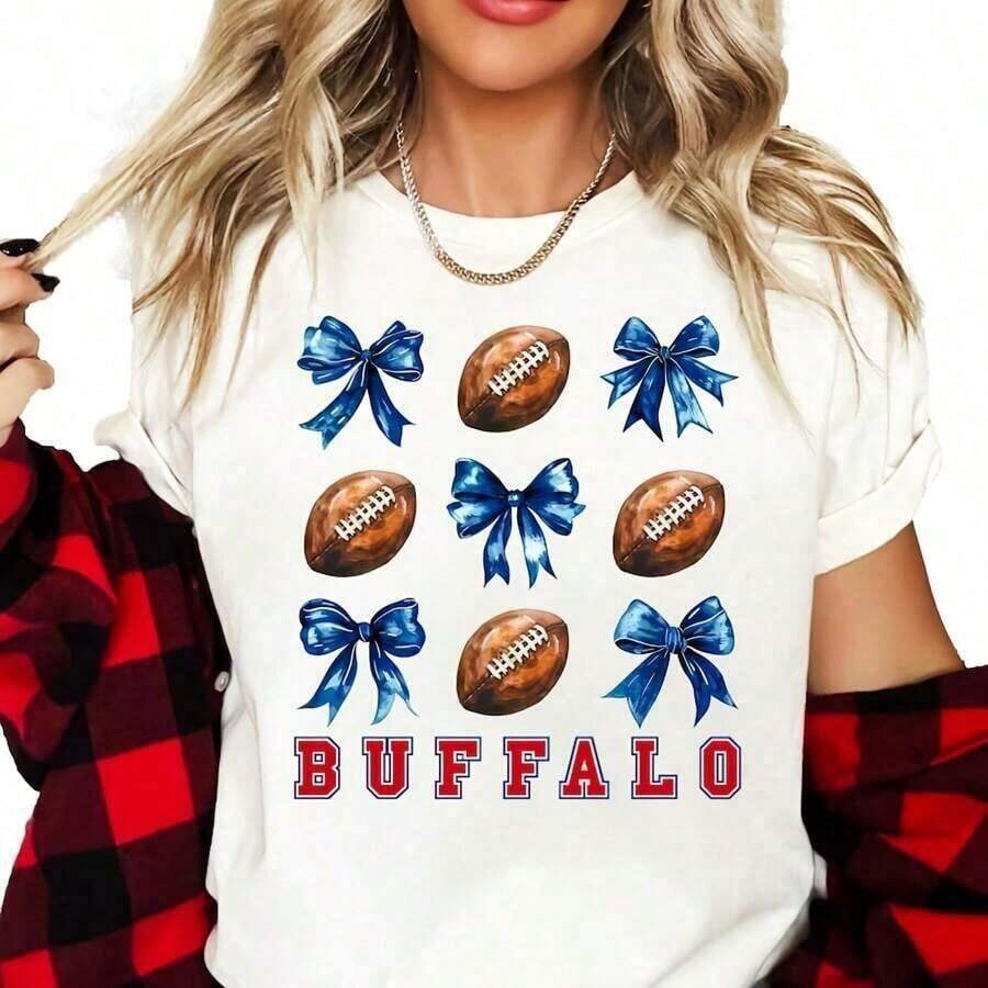 Fútbol Americano Buffalo ® Camiseta de los Bills, Camiseta de Fútbol Americano para Domingo, Regalo para Fanáticos de los Buffalo, Regalo para Amigos, Regalo de Buffalo NY, Regalo para Fanáticos del Fútbol Americano 2026, Ropa Fresca de Verano para Mujer - Blanco 9 - Ver 1