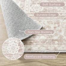 Alfombra de guardería para bebé niña color rosa neutro bohemio linda floral plegable lavable a máquina alfombra de lana sintética suave para sala de estar recámara sala de juegos para - Rosado - Ver 4