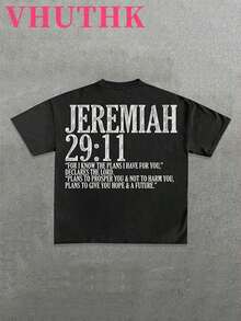 VHUTHK Camiseta de Algodón Puro 220 con Estampado a Doble Cara (Cuello Redondo, Manga Corta, Casual, Verano, para Hombre) JEREMIAH 29:11 - Negro - Ver 6
