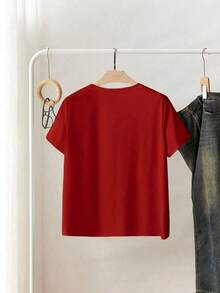 Soft Women's Crew Neck T-Shirt With A Colorful Letter And Floral Print, A Fashionable And Versatile Relaxed Oversized Fit. Graphic Blouses For Women In White And Pink, Vacation Outfits For Women. - 紅色 - 查看 2