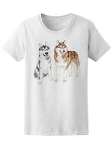 Camiseta de Mujer con Diseño de Dos Perros Husky Siberianos Adultos -Imagen de Shutterstock, Talla Grande para Mujer - Blanco - Ver 4