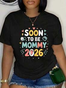 Camiseta 100% Algodón para Futura Mamá 2026, Día de la Madre, Primera Vez Mamá, Embarazo, para Hombre y Mujer, Suave, Transpirable, Clásica, a la Moda, para Verano - Negro - Ver 4