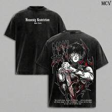 T-Shirt – Loose-Fitting Anime T-Shirt With A Vintage Effect, Maki Manga Graphic Tee With A Dark Aesthetic, Unisex Streetwear Made Of Thick Cotton, JJK Merchandise, Anime Gift For Autumn. - 黑色 - 查看 1